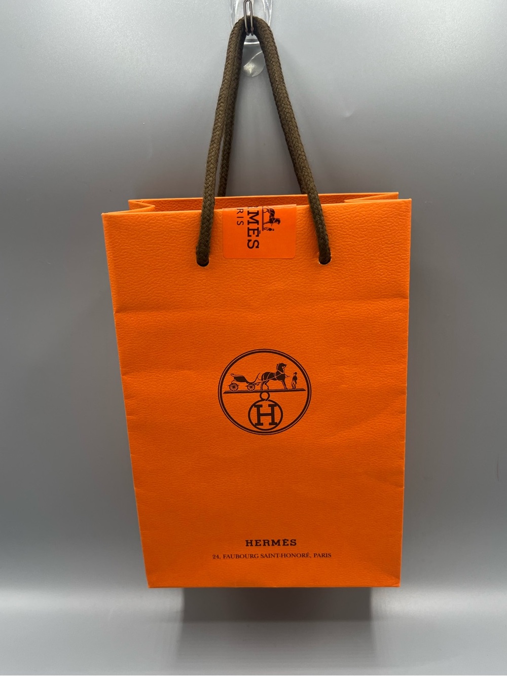 Hermès Paris Orange Designer Shopping Gift Bag Black Logo Rope Handles